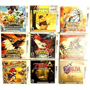 Vintage Nintendo 3DS Pokémon Sun Pikachu Super Mario Zelda 9 CASES ONLY NO GAMES